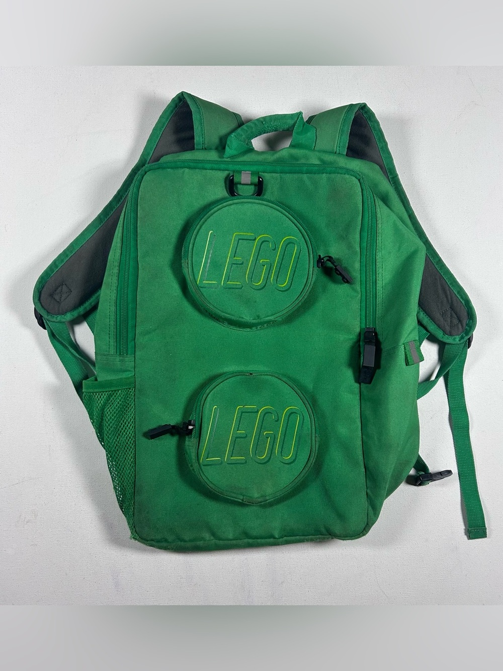LEGO Brick Backpack Green School Travel Bag Multiple Pockets W/ LEGO Zippers